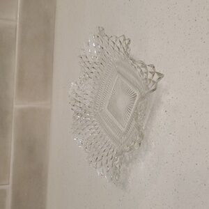 Indiana Glass Diamond Point Ruffle Edge Vintage Trinket Dish Clear